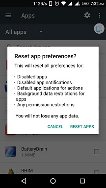 Reset app preferences